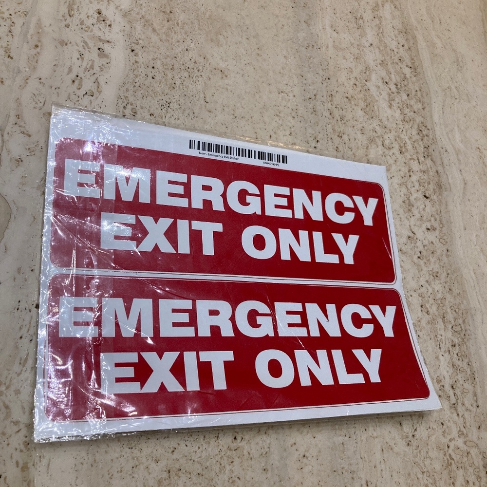 Two Emergency Exit Only Sign Stickers